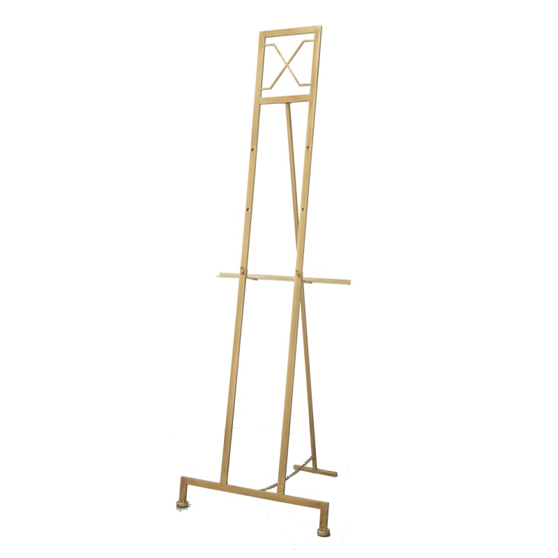 57 Inch Easel Stand, Gold Iron Frame, Free Standing For An Artists Touch