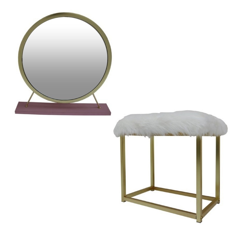 Rose Round Vanity Mirror With Stool