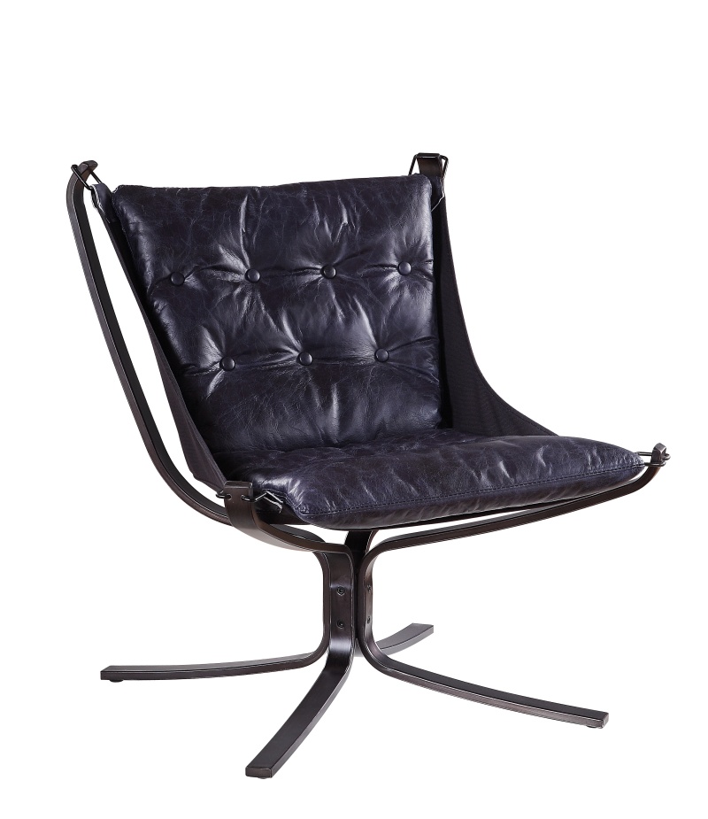 Star Base Metal Accent Chair With Faux Leather Seating, Blue And Brown