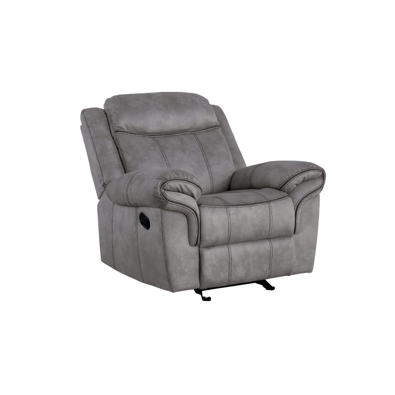 Fabric Upholstered Metal Reclining Club Chair With Center Console, Gray