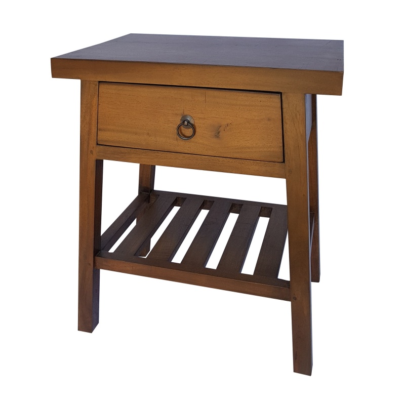 26 Inch Side Table with Drawer and Shelf