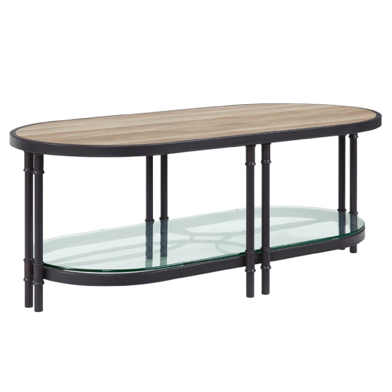 Ley 47 Inch Wood Coffee Table, Oblong, Industrial Design, Oak