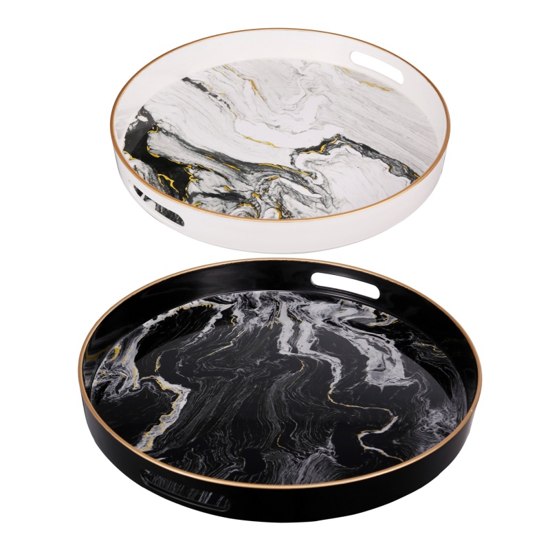 Benjara Set of 2 Round Accent Trays