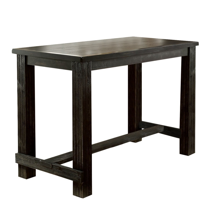 Rustic Plank Wooden Bar Table With Block Legs, Antique Black