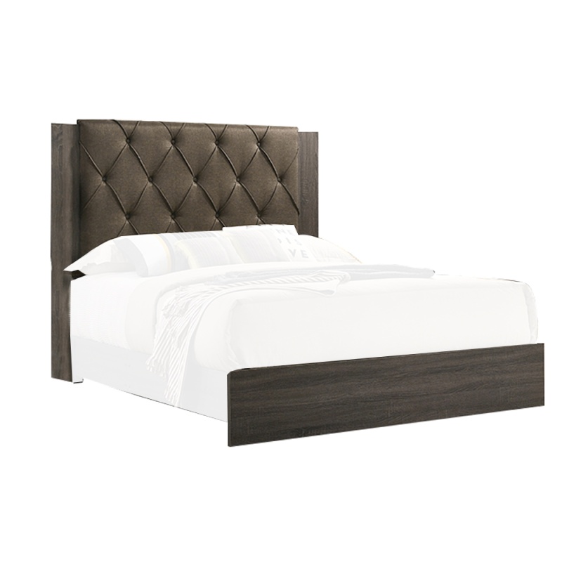 Benzara Wooden Eastern King Bed with Button-Tufted Headboard, Gray and Brown