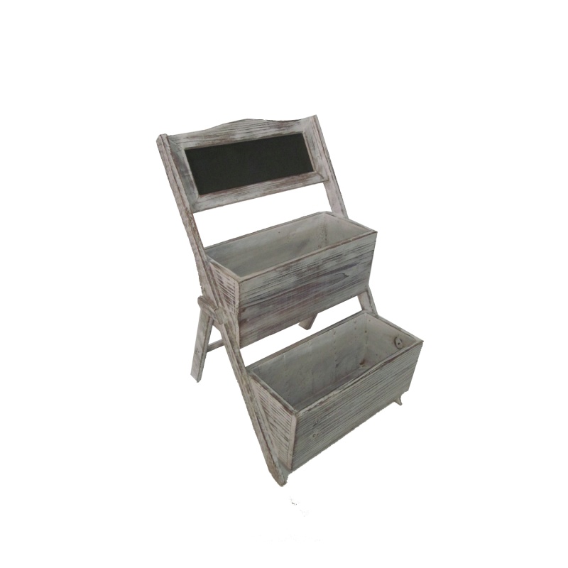 Transitional Style Wooden 2 Tier Garden Shelf Set Of 2 With White Wash Finish, Brown