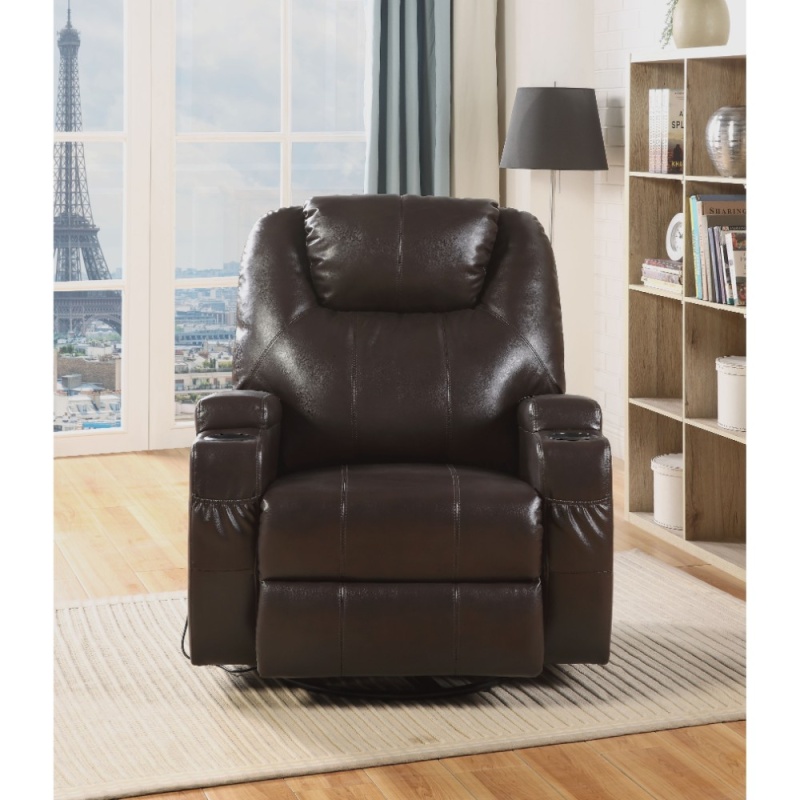 Contemporary Polyurethane Upholstered Metal Rocker Recliner With Swivel, Brown