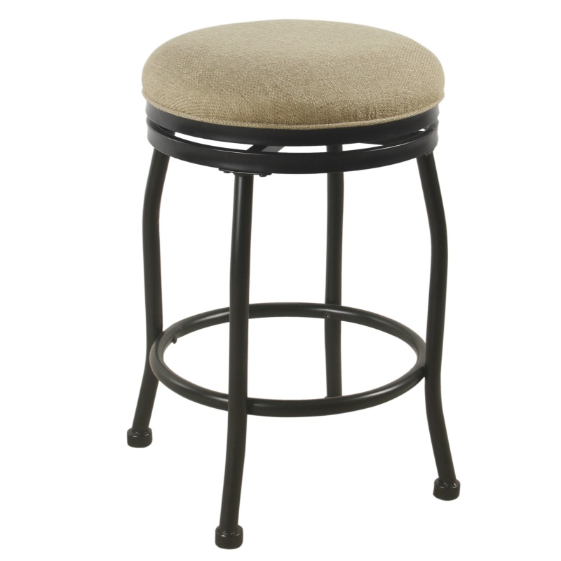 Metal Counter Stool With Swivelling Fabric Padded Seat, Beige And Black