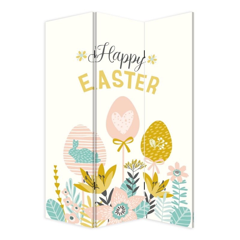 72 Inch 3 Panel Canvas Room Divider With Easter Print,Multicolor
