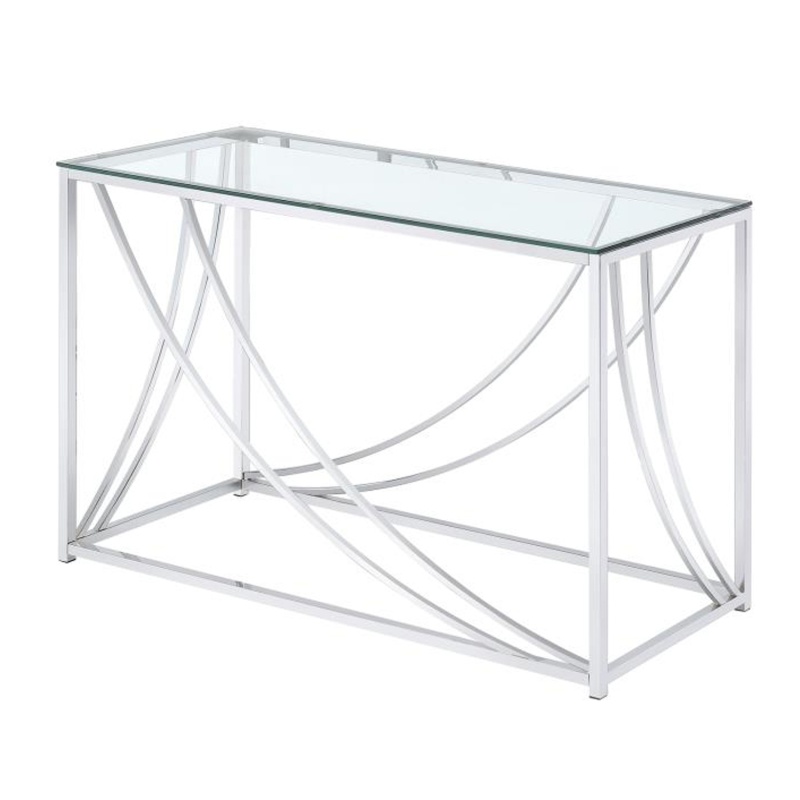 Glass Top Rectangular Sofa Table With Swooping Curves