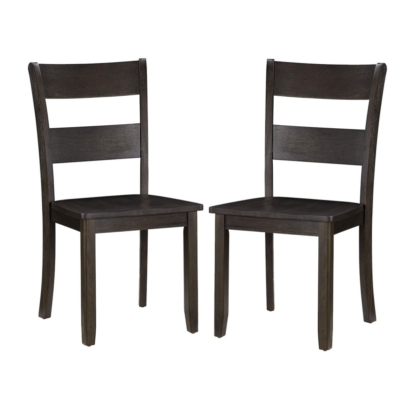 Transitional Wooden Side Chair With Ladder Backrest, Set Of 2, Dark Brown
