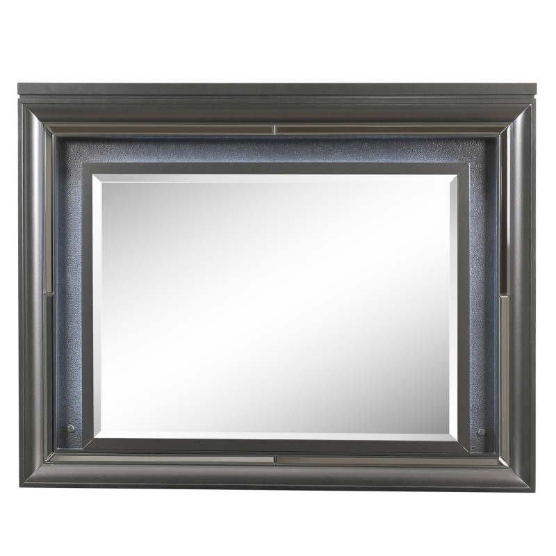 Wall Mirror With Mirror Accent And Beveled Edges, Gray