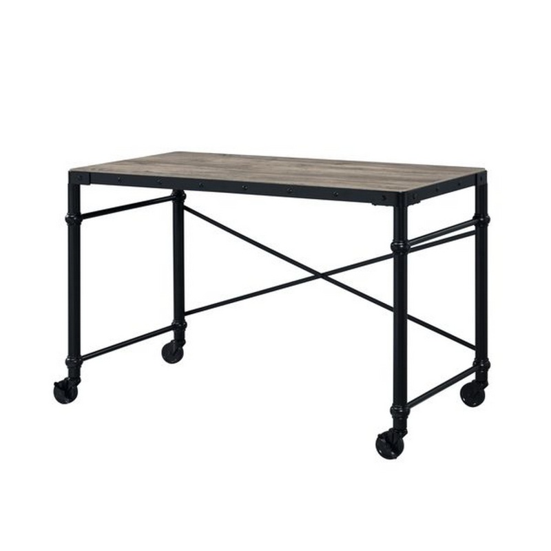 Writing Desk With Casters And Nail Accents, Black