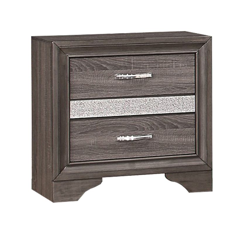 2 Drawer Wooden Nightstand With 1 Hidden Jewelry Drawers, Gray And Silver