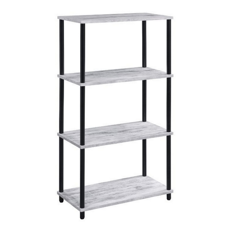 4 Tier Design Bookshelf With Metal Tubular Legs, Antique White