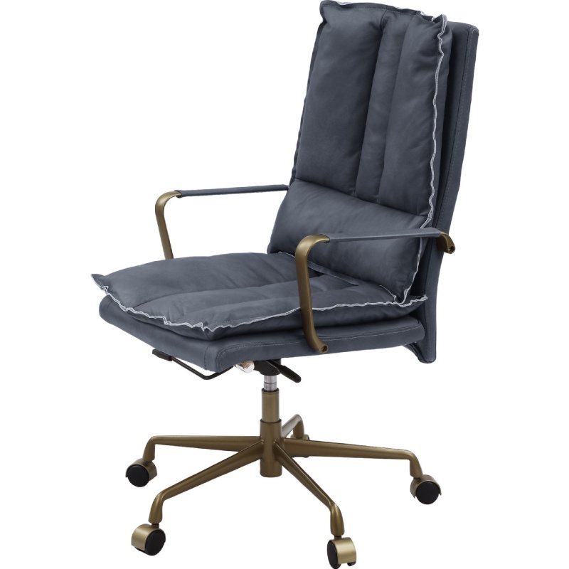 Office Chair With Leatherette Seat And Tufted Details, Gray