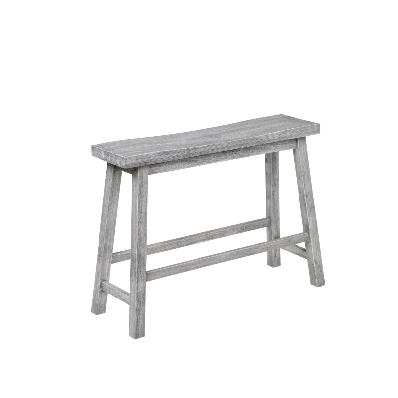 Saddle Design Wooden Bench With Grain Details, Gray