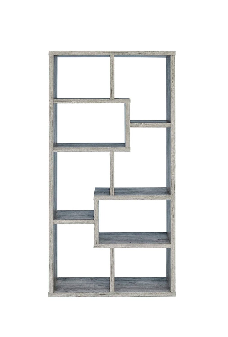 Modish Wooden Bookcase With Multiple Shelves, Gray