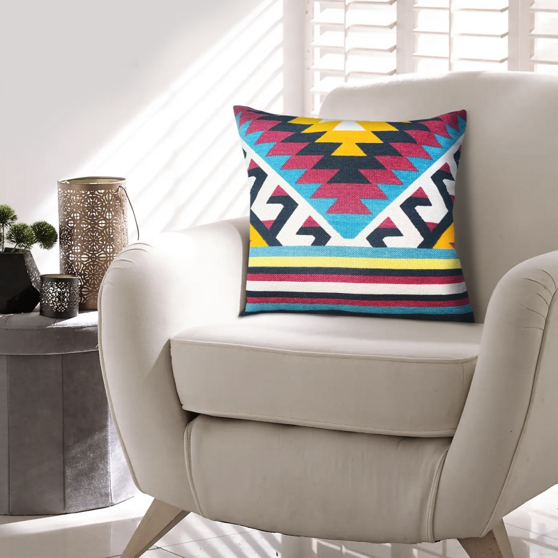 24 X 24 Square Cotton Accent Throw Pillows, Geometric Aztec Pattern, Set Of 2, Multicolor