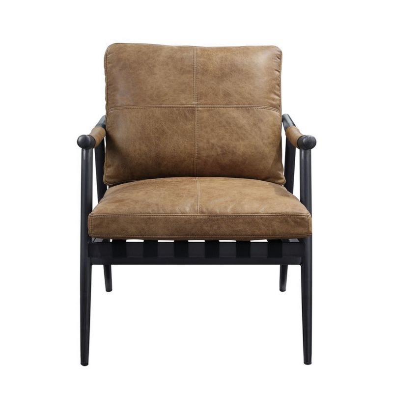Accent Chair With Leatherette Seat And Tubular Frame, Brown