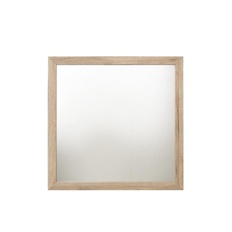 Square Shaped Wooden Mirror With Rough Hewn Texture, Brown