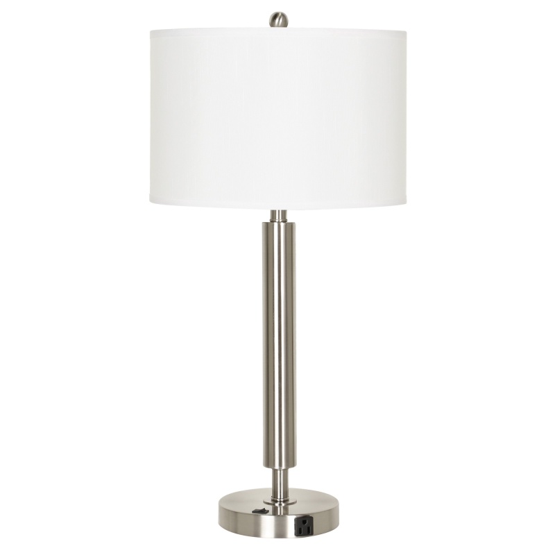 Metal Table Lamp With Fabric Drum Shade, White And Silver