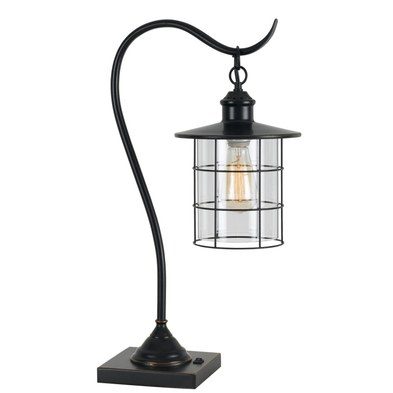25-Inch Metal Downbridge Desk Lamp with Caged Shade, Dark Bronze