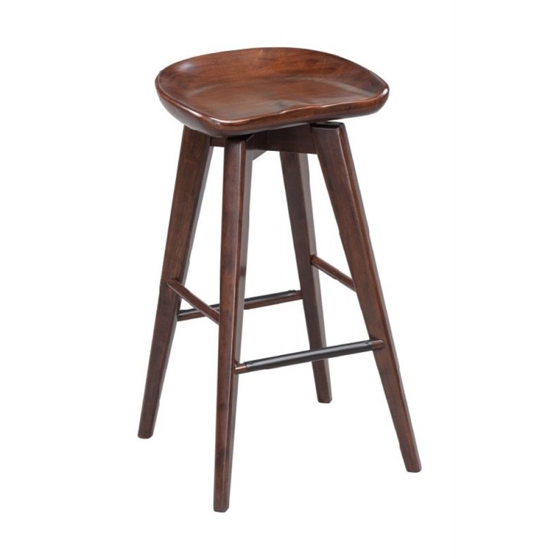 Contoured Seat Wooden Frame Swivel Barstool With Angled Legs, Dark Brown
