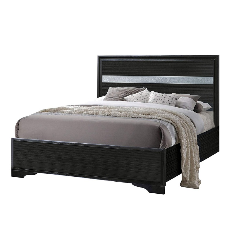Wooden Twin Size Bed with Crystal-Accented Headboard