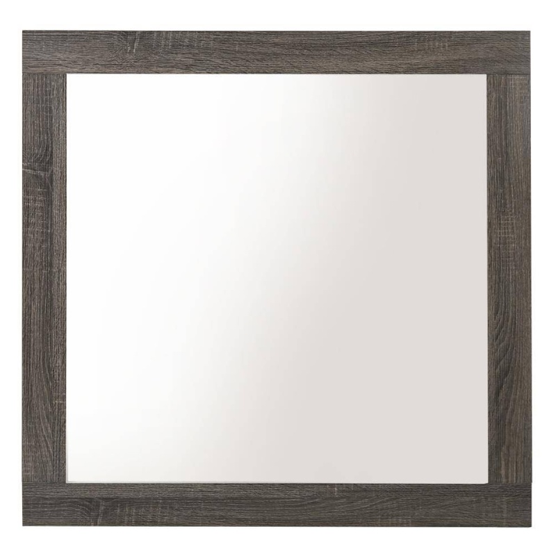 Transitional Style Grained Wood Square Mirror, Gray