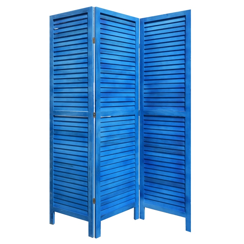 Wooden 3 Panel Shutter Screen With Fitted Slats, Light Blue