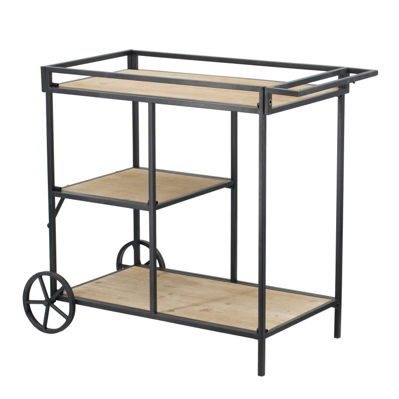 32-Inch 3-Tier Bar Cart with Fir Wood Shelves