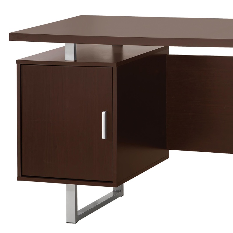 Double Pedestal Office Desk With Metal Sled Legs, Brown