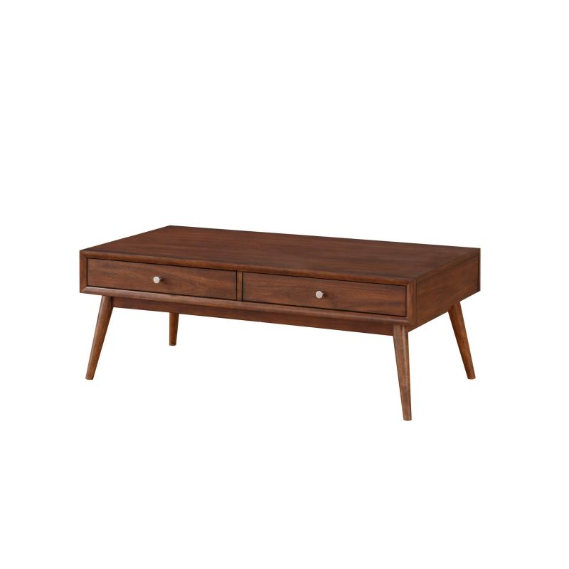 2 Drawer Wooden Coffee Table With Splayed Legs, Walnut Brown