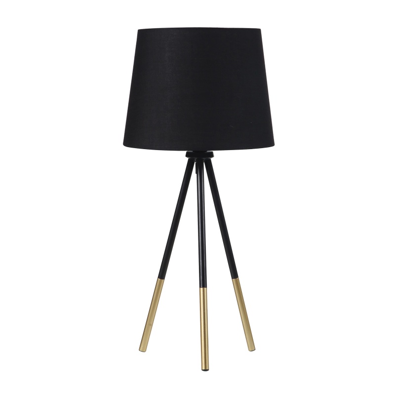 Table Lamp With Tripod Metal Base, Black And Gold
