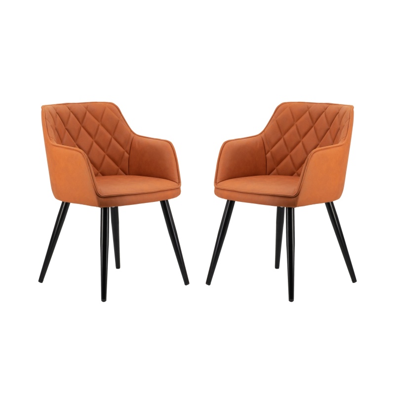 Erin 24 Inch Curved Dining Chair, Orange Fabric, Diamond Pattern Tufting