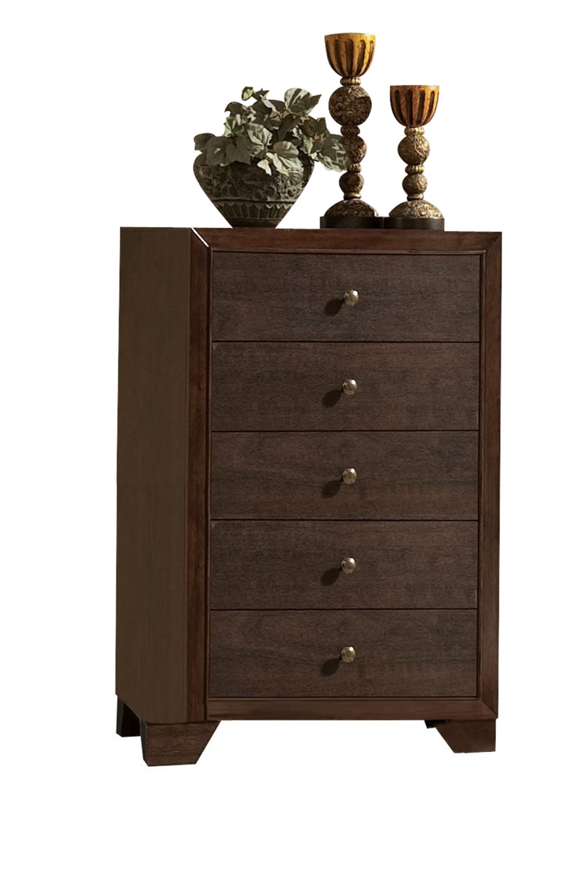 Wooden Chest With 5 Spacious Drawers , Espresso Brown