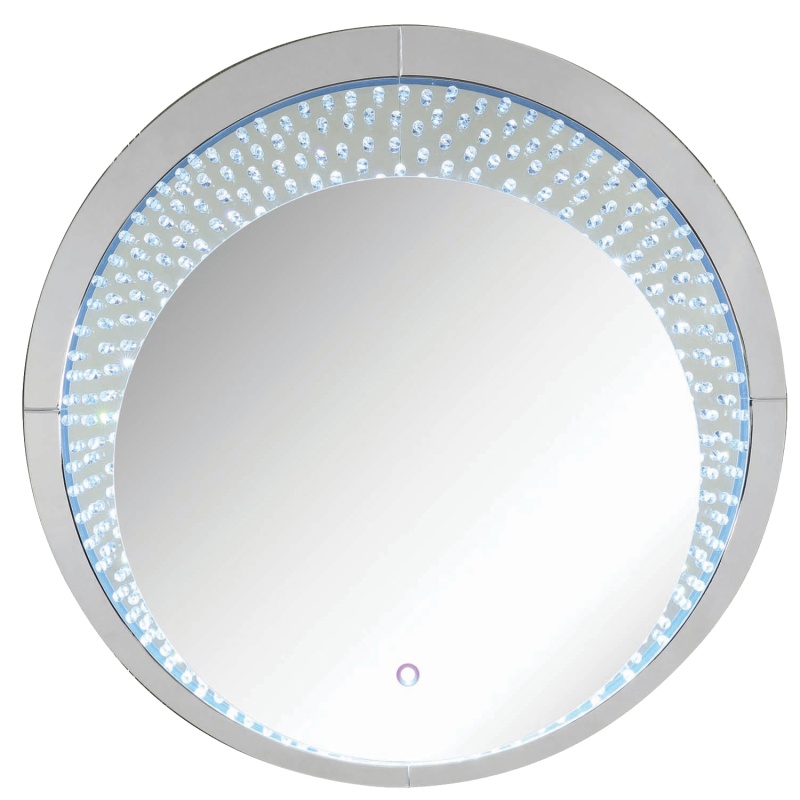 Round Accent Wall Decor With Led Bulb And Beveled Edges, Silver