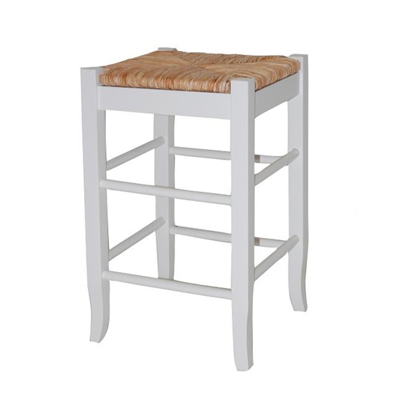 Square Wooden Frame Counter Stool With Hand Woven Rush, Ivory And Brown
