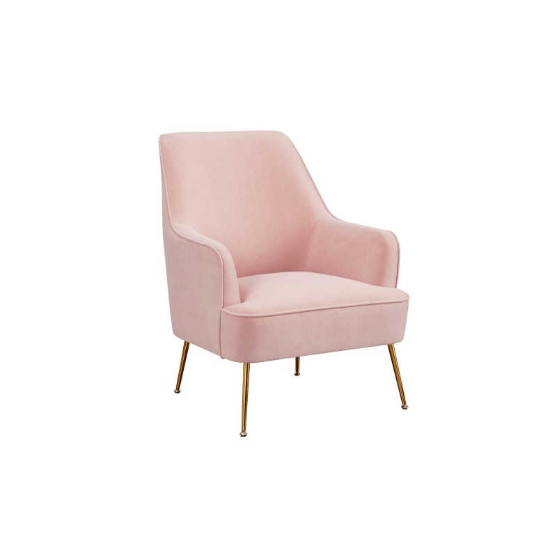 Accent Chair With T Cushioned Seat And Metal Legs, Pink