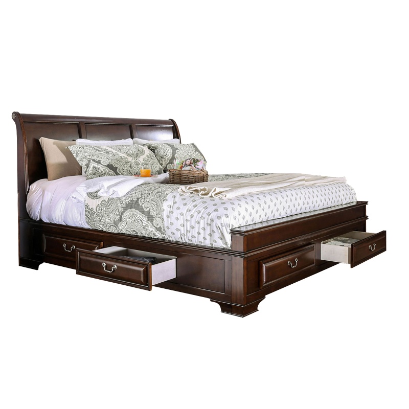 Wooden Queen Size Bed With Spacious Storage Drawers, Brown