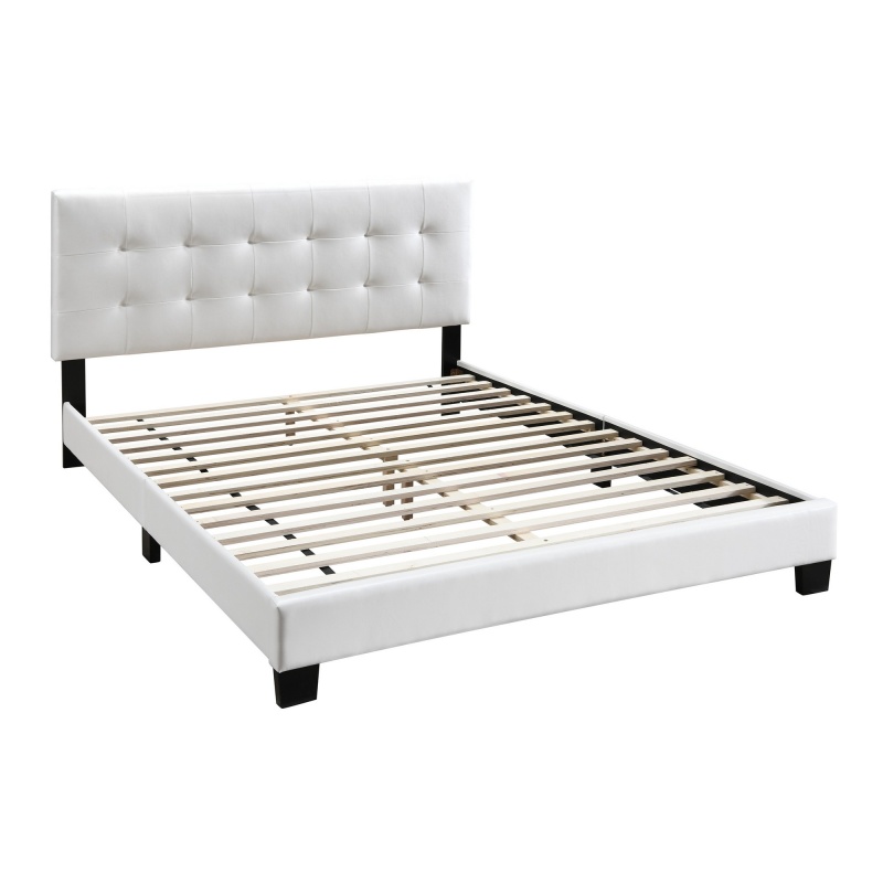 Twin Leatherette Bed With Checkered Tufted Headboard, White