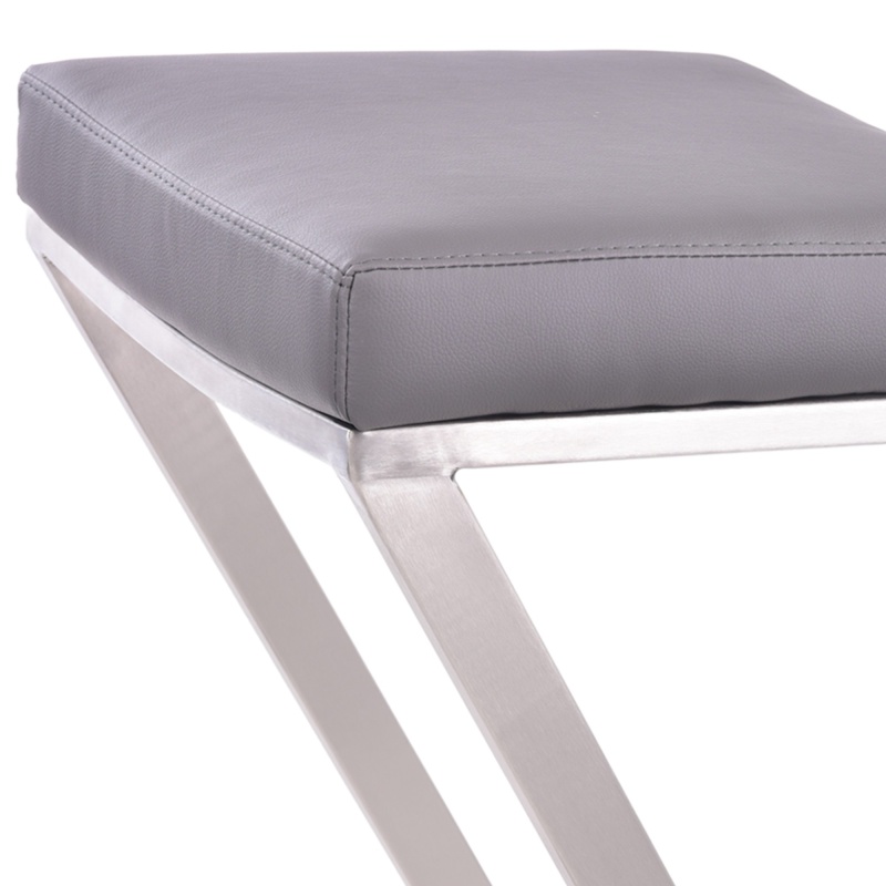 Z Shaped Metal Backless Barstool With Padded Seat, Silver And Gray