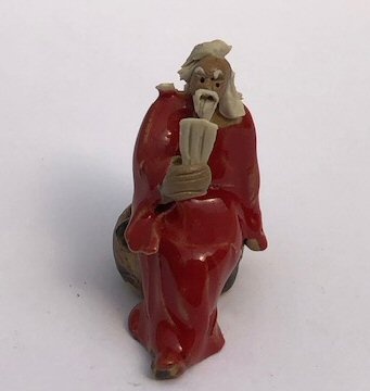 Miniature Ceramic Figurine Man Holding Pan Flute - 2"