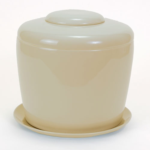 Beige Porcelain Ceramic Bonsai Cremation Urn With Matching Humidity / Drip Tray Round, 9 High And 9 In Diameter