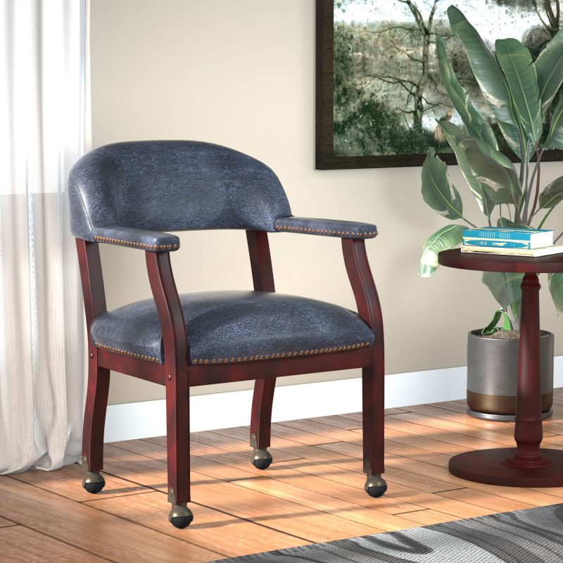 Boss Captain’S Guest, Accent Or Dining Chair In Blue Vinyl W/ Casters