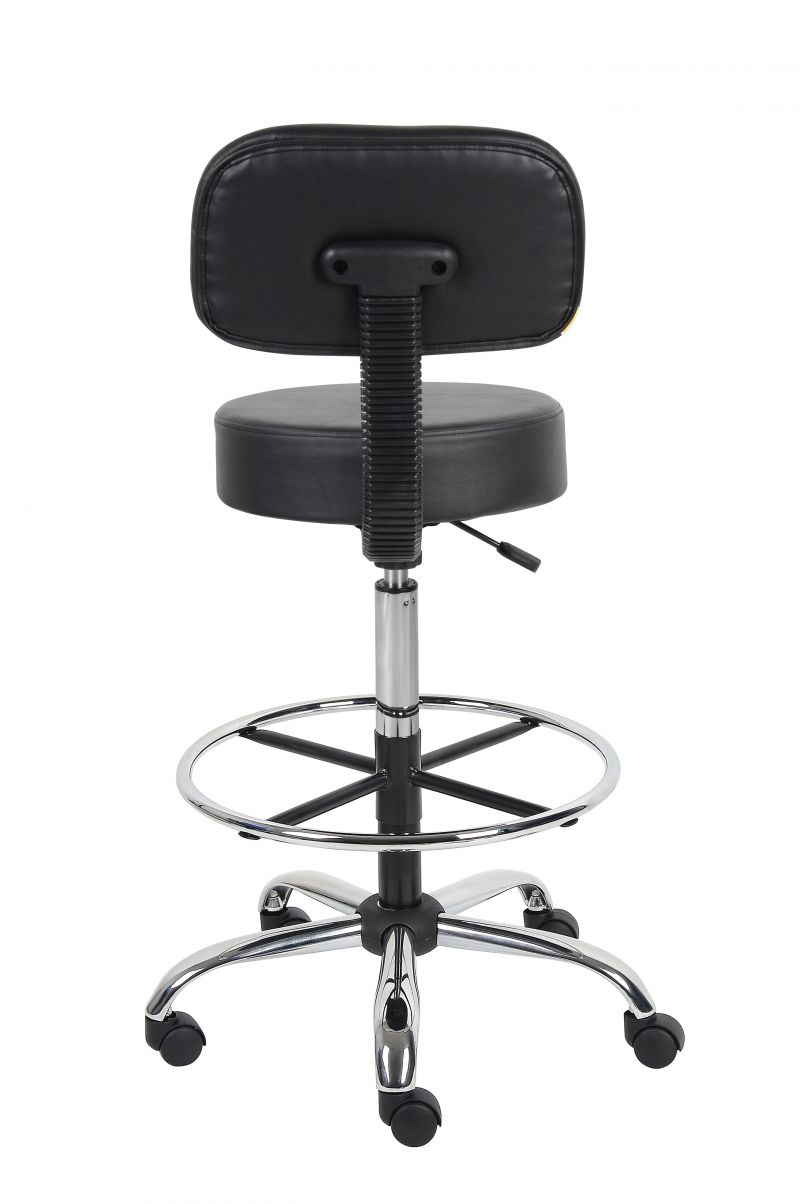 Boss Be Well Medical Spa Professional Adjustable Drafting Stool With Back And Removable Foot Rest Black