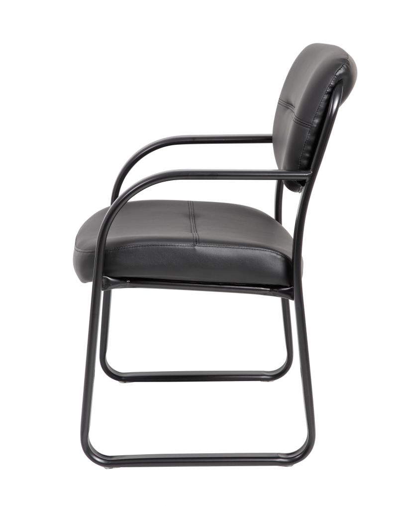 Boss Leather Sled Base Side Chair W/ Arms
