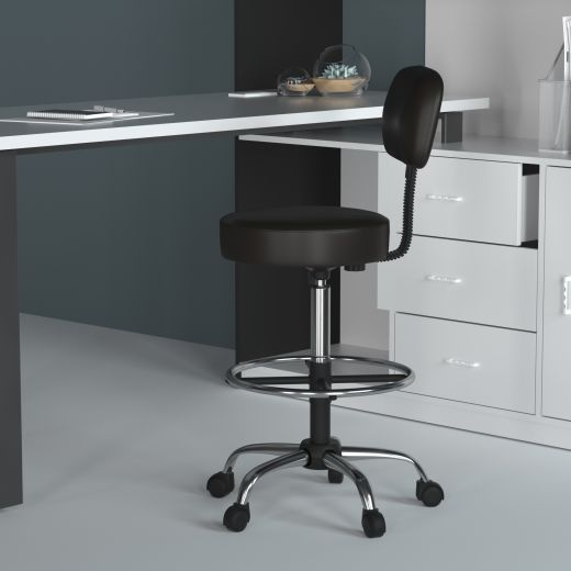 Boss Office Products Multi-Function LeatherPlus Drafting Stool with Loop  Arms in Black