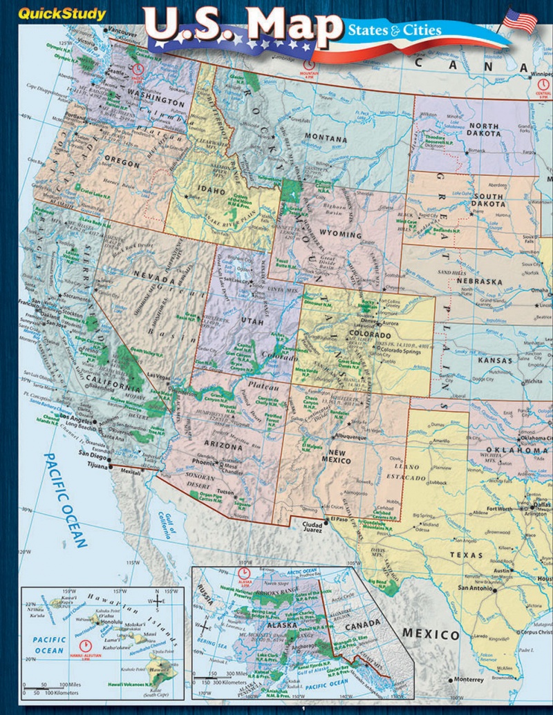 Quickstudy | U.S. Map: States & Cities Laminated Reference Guide